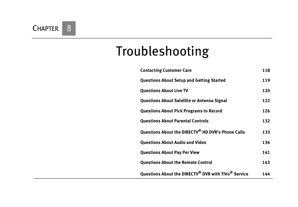 Troubleshooting, Hapter | DirecTV HR10-250 User Manual | Page 127 / 188