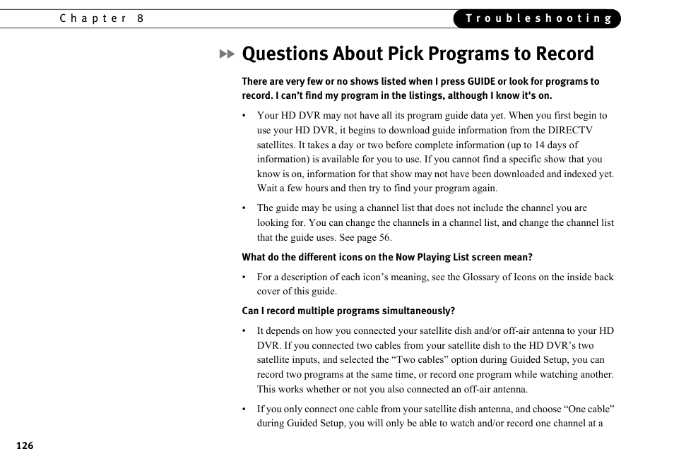 Questions about pick programs to record | DirecTV HR10-250 User Manual | Page 136 / 188