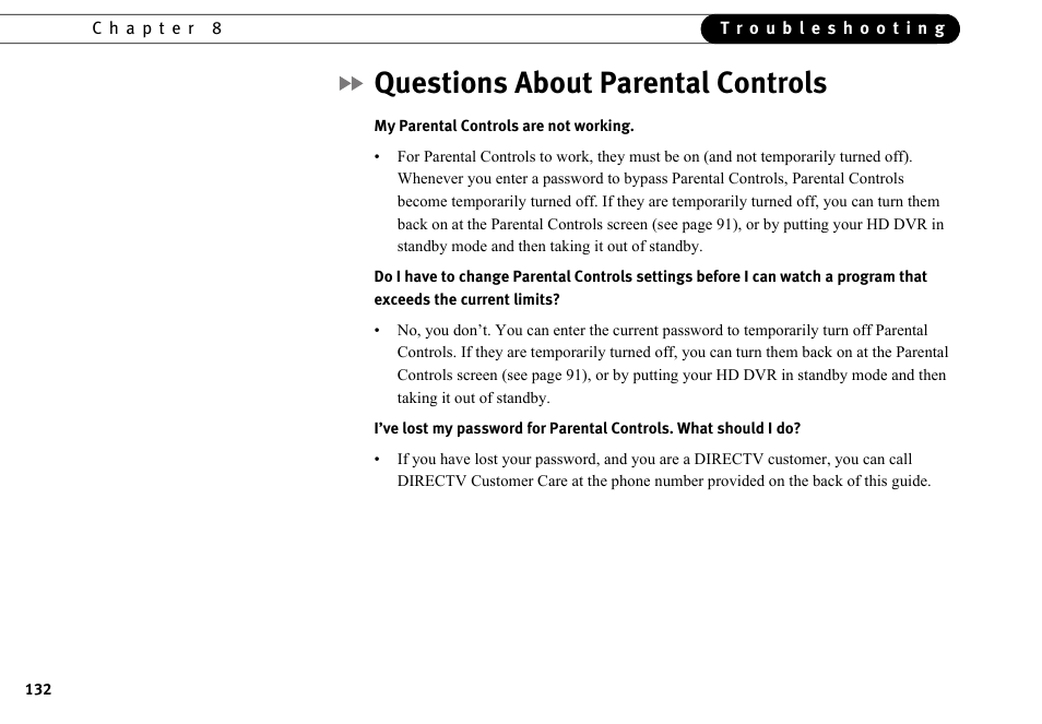 Questions about parental controls | DirecTV HR10-250 User Manual | Page 142 / 188