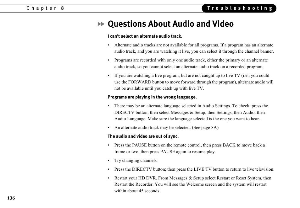 Questions about audio and video | DirecTV HR10-250 User Manual | Page 146 / 188