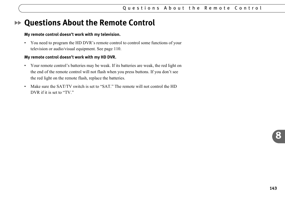 Questions about the remote control | DirecTV HR10-250 User Manual | Page 153 / 188