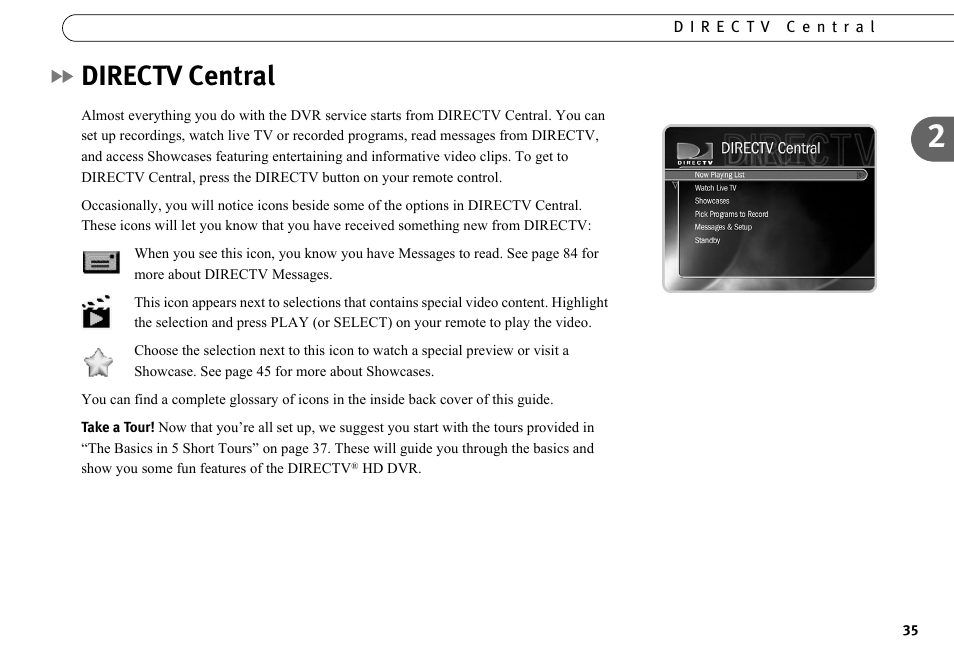 Directv central | DirecTV HR10-250 User Manual | Page 45 / 188