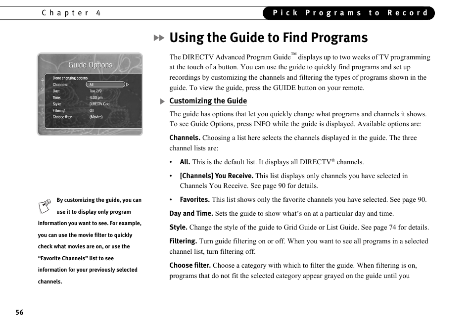 Using the guide to find programs | DirecTV HR10-250 User Manual | Page 66 / 188