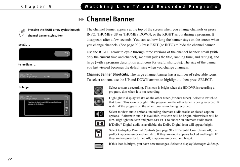 Channel banner | DirecTV HR10-250 User Manual | Page 82 / 188