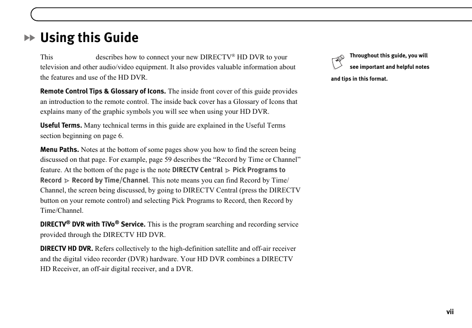 Using this guide | DirecTV HR10-250 User Manual | Page 9 / 188