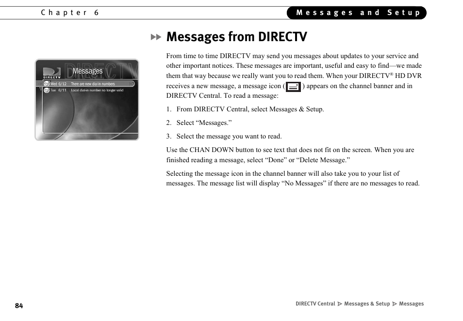 Messages from directv | DirecTV HR10-250 User Manual | Page 94 / 188