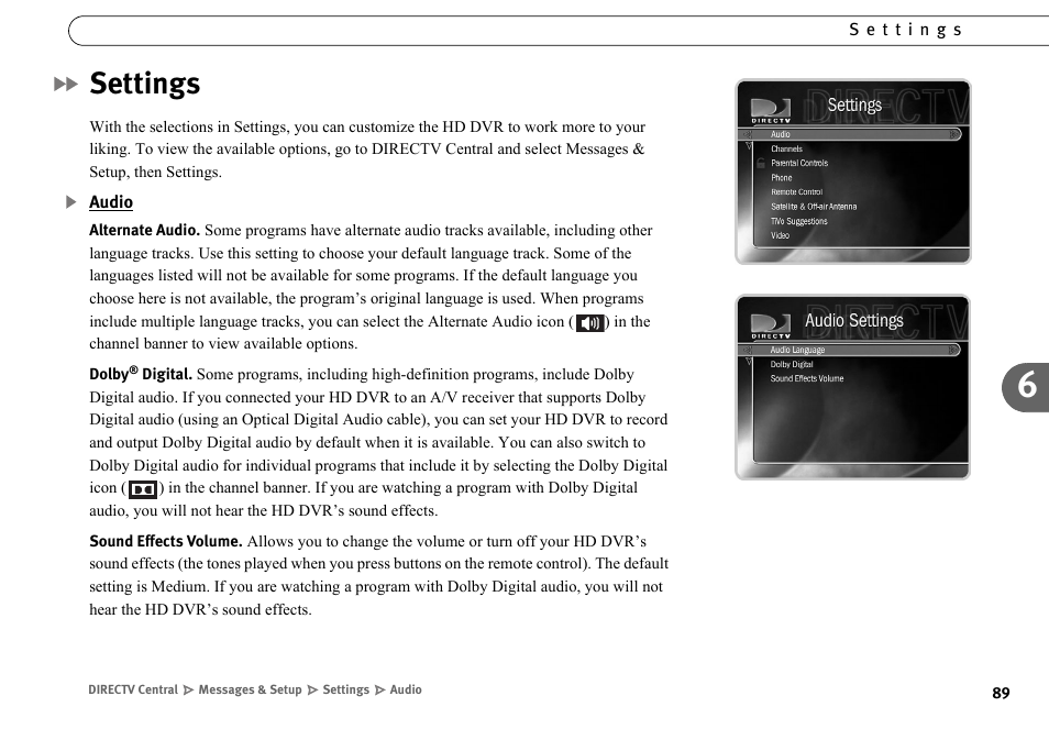 Settings | DirecTV HR10-250 User Manual | Page 99 / 188