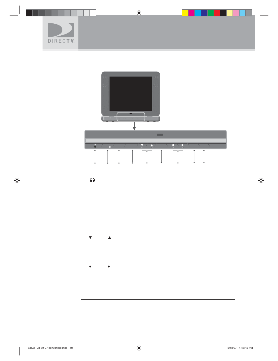 Before using your directv, Sat-go, Tv receiver panel | DirecTV SAT GO User Manual | Page 11 / 65