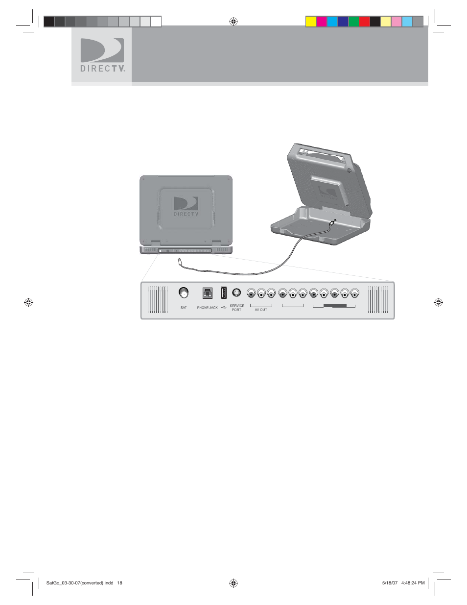 Setting up your directv, Sat-go, Connecting the directv sat-go tv to the antenna | DirecTV SAT GO User Manual | Page 19 / 65