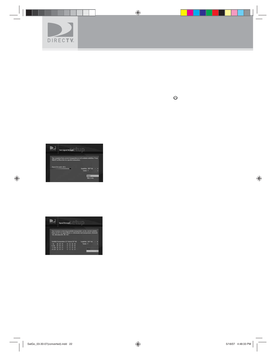 Setting up your directv, Sat-go | DirecTV SAT GO User Manual | Page 23 / 65