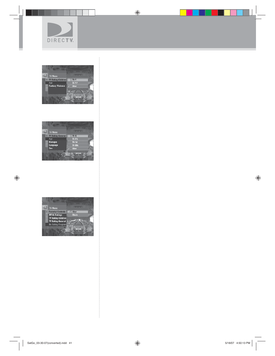 Using the tv menu | DirecTV SAT GO User Manual | Page 42 / 65