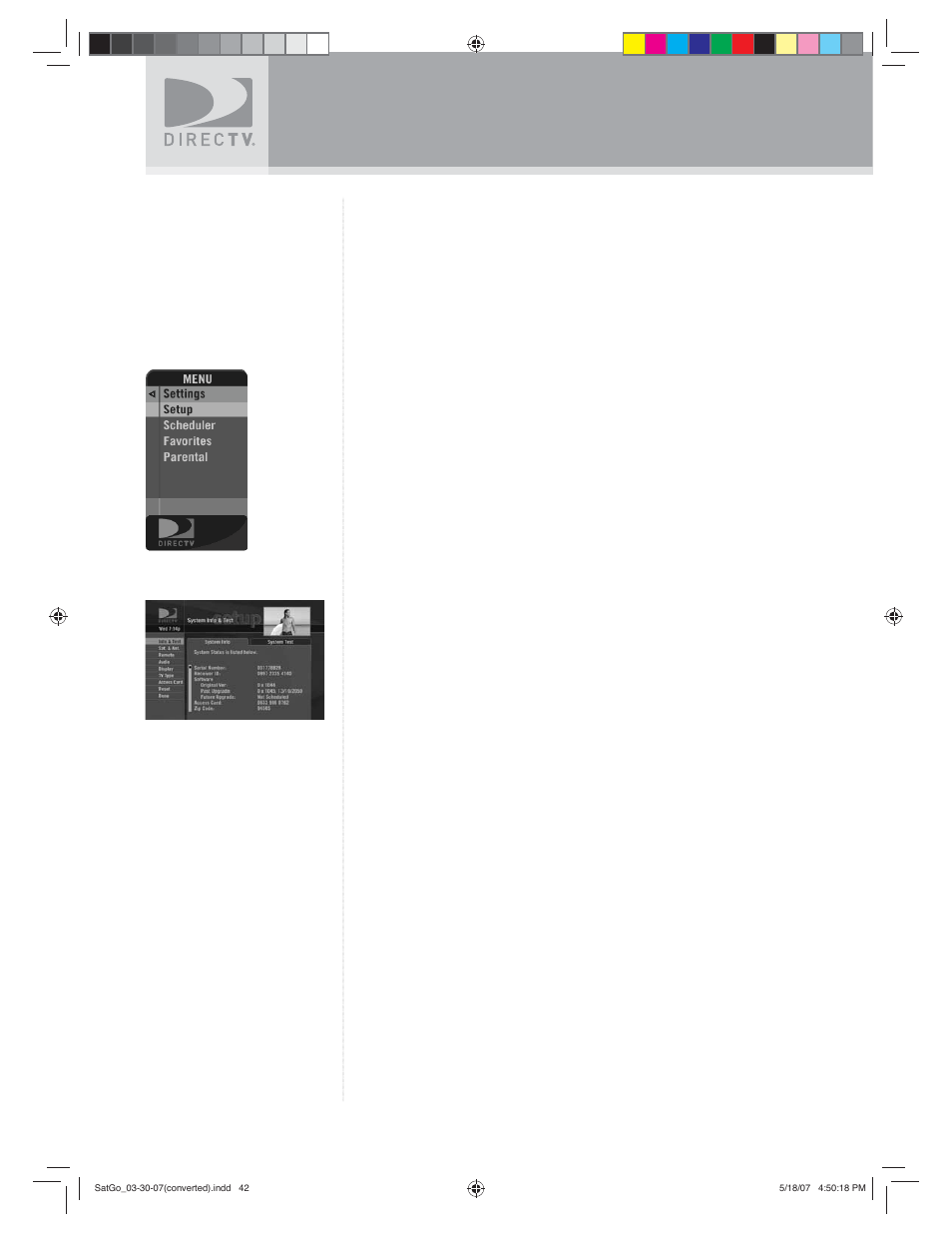 Using the menu, Settings | DirecTV SAT GO User Manual | Page 43 / 65