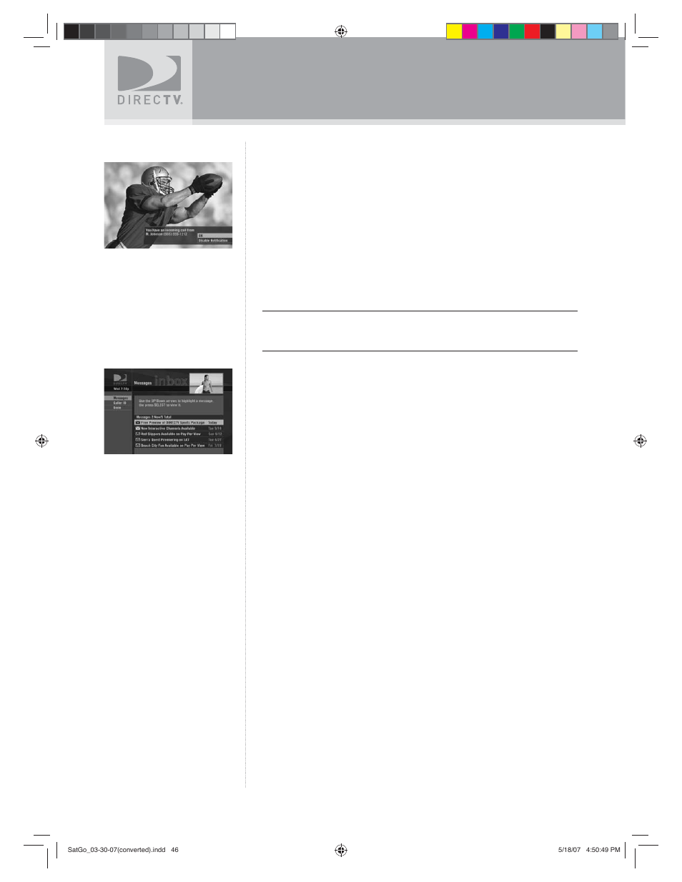 Using the menu, Caller id & messages | DirecTV SAT GO User Manual | Page 47 / 65