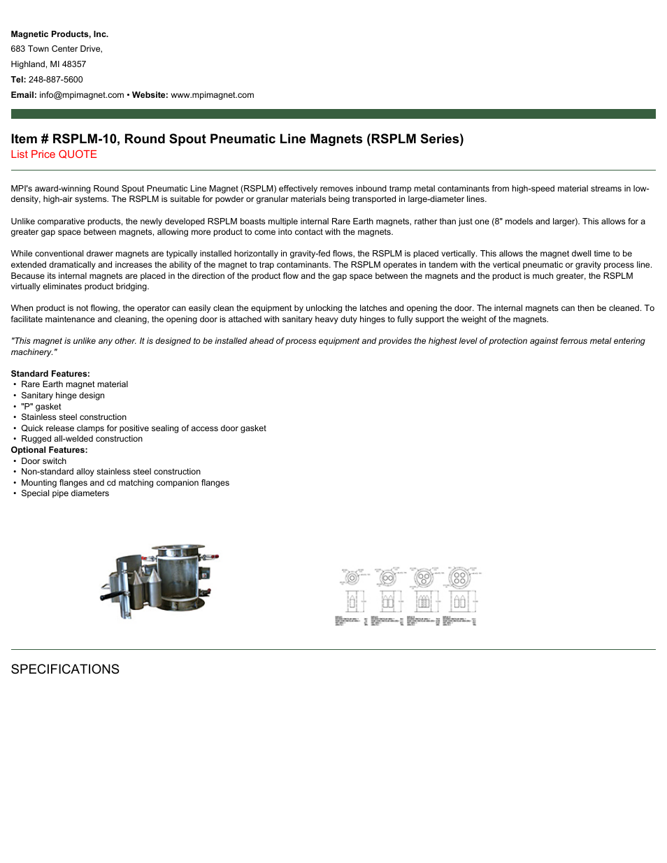 Magnetic Products RSPLM-10 User Manual | 2 pages