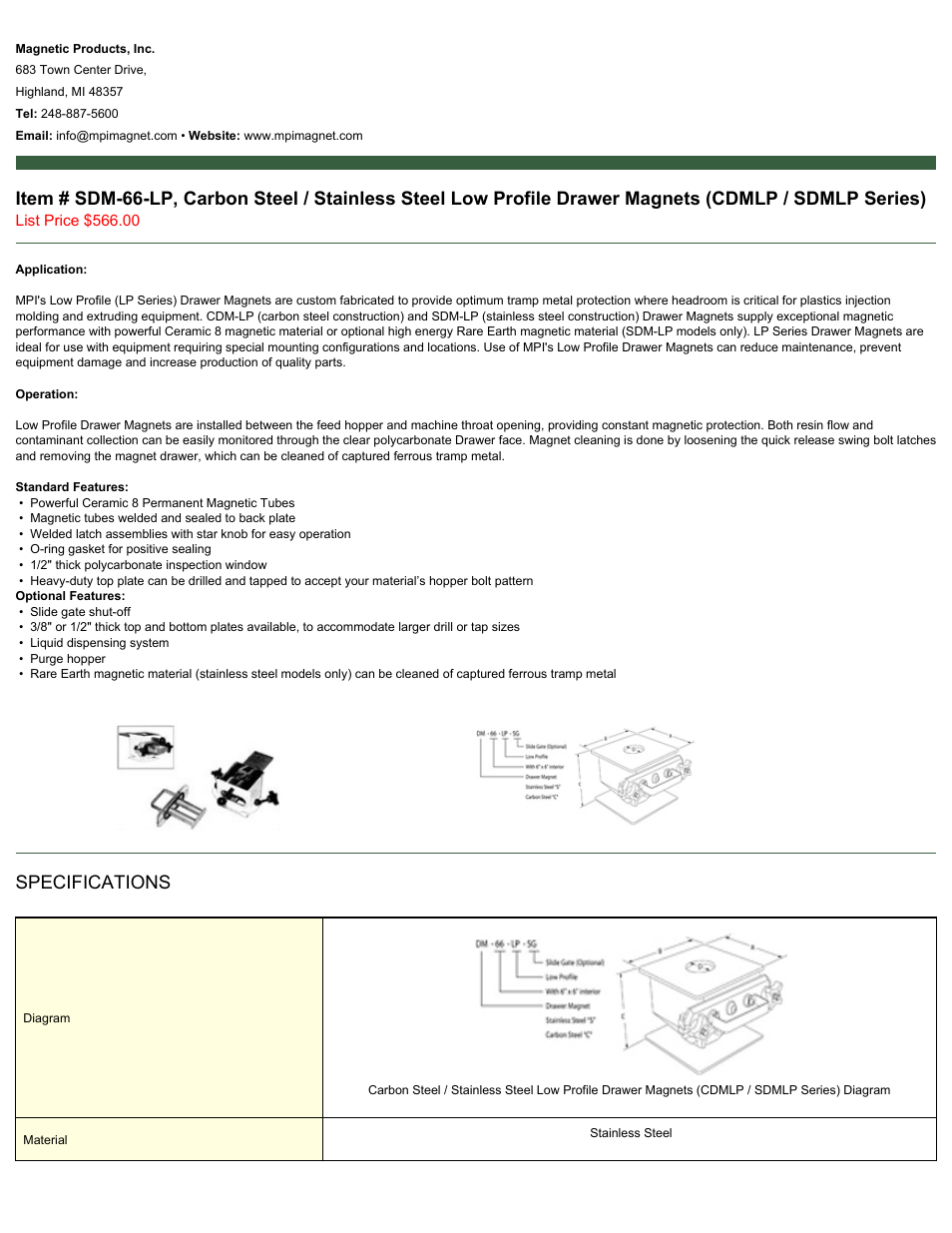Magnetic Products SDM-66-LP User Manual | 2 pages