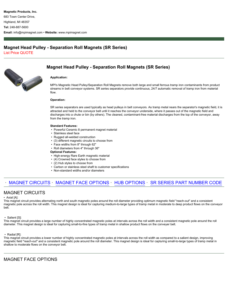 Magnetic Products SR Series User Manual | 2 pages