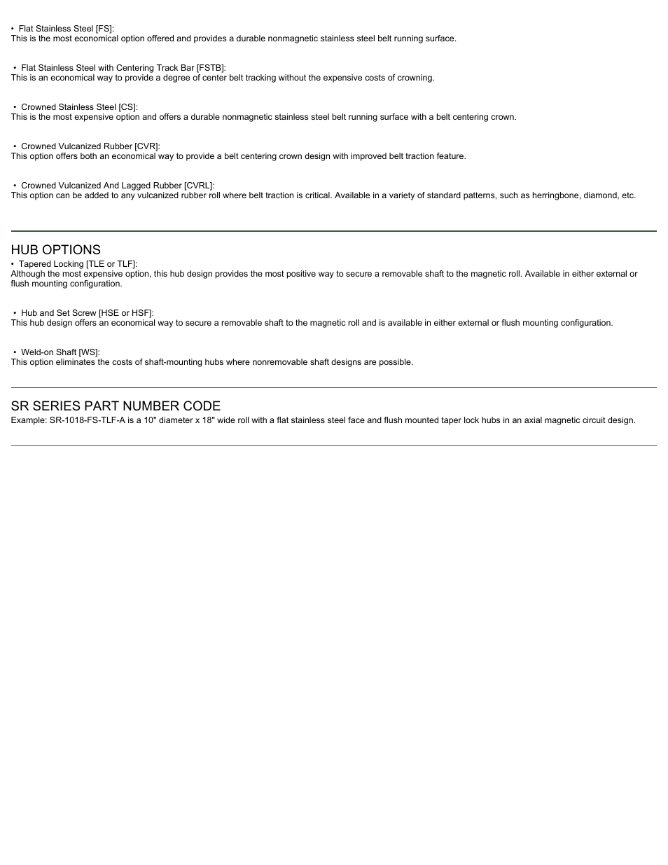 Hub options, Sr series part number code | Magnetic Products SR Series User Manual | Page 2 / 2