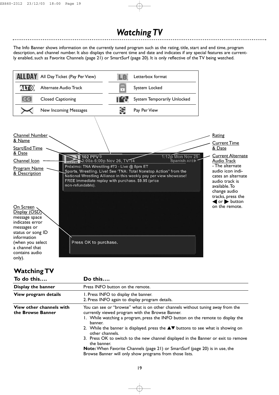 Watching tv | DirecTV DSR 660 User Manual | Page 19 / 38