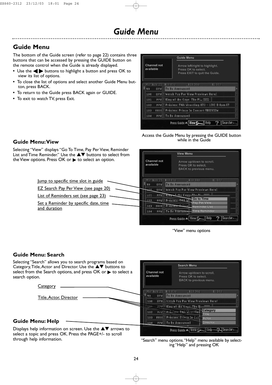 Guide menu | DirecTV DSR 660 User Manual | Page 24 / 38