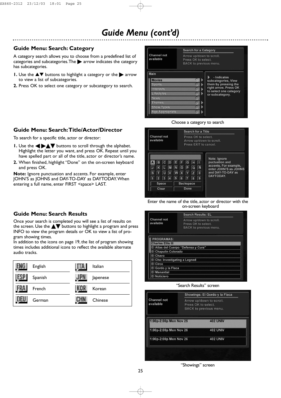 Guide menu (cont’d) | DirecTV DSR 660 User Manual | Page 25 / 38