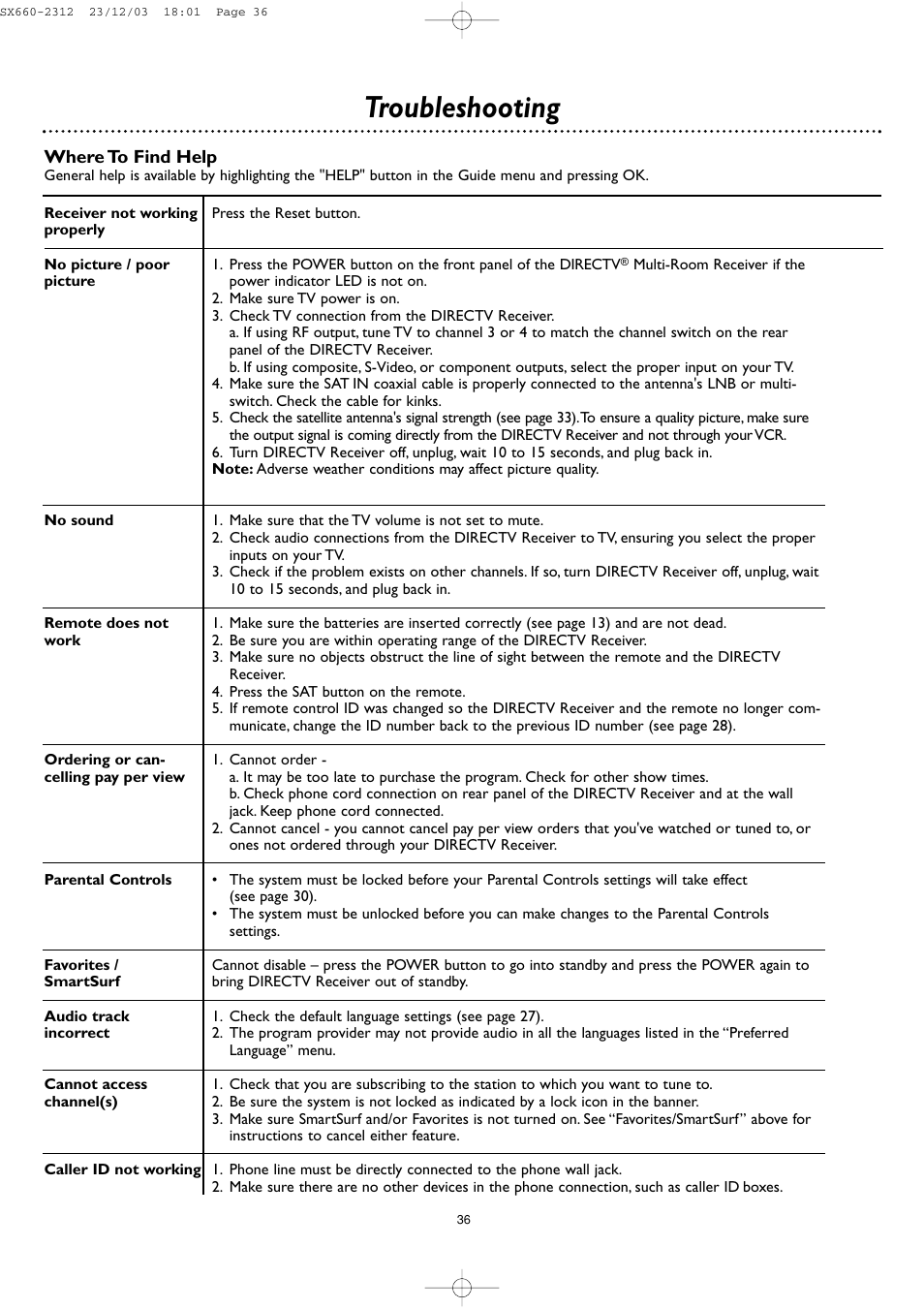 Troubleshooting | DirecTV DSR 660 User Manual | Page 36 / 38