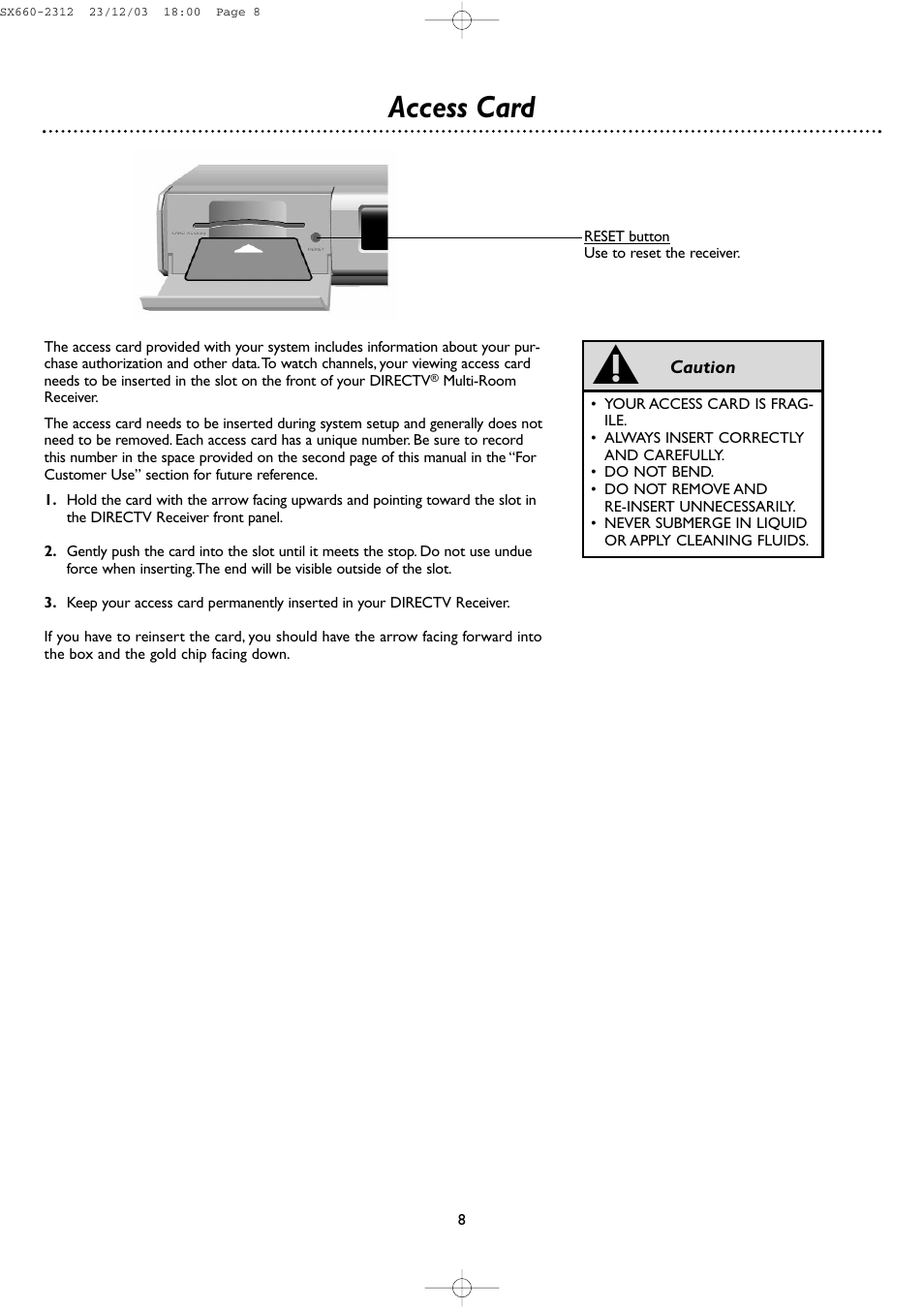 Access card | DirecTV DSR 660 User Manual | Page 8 / 38