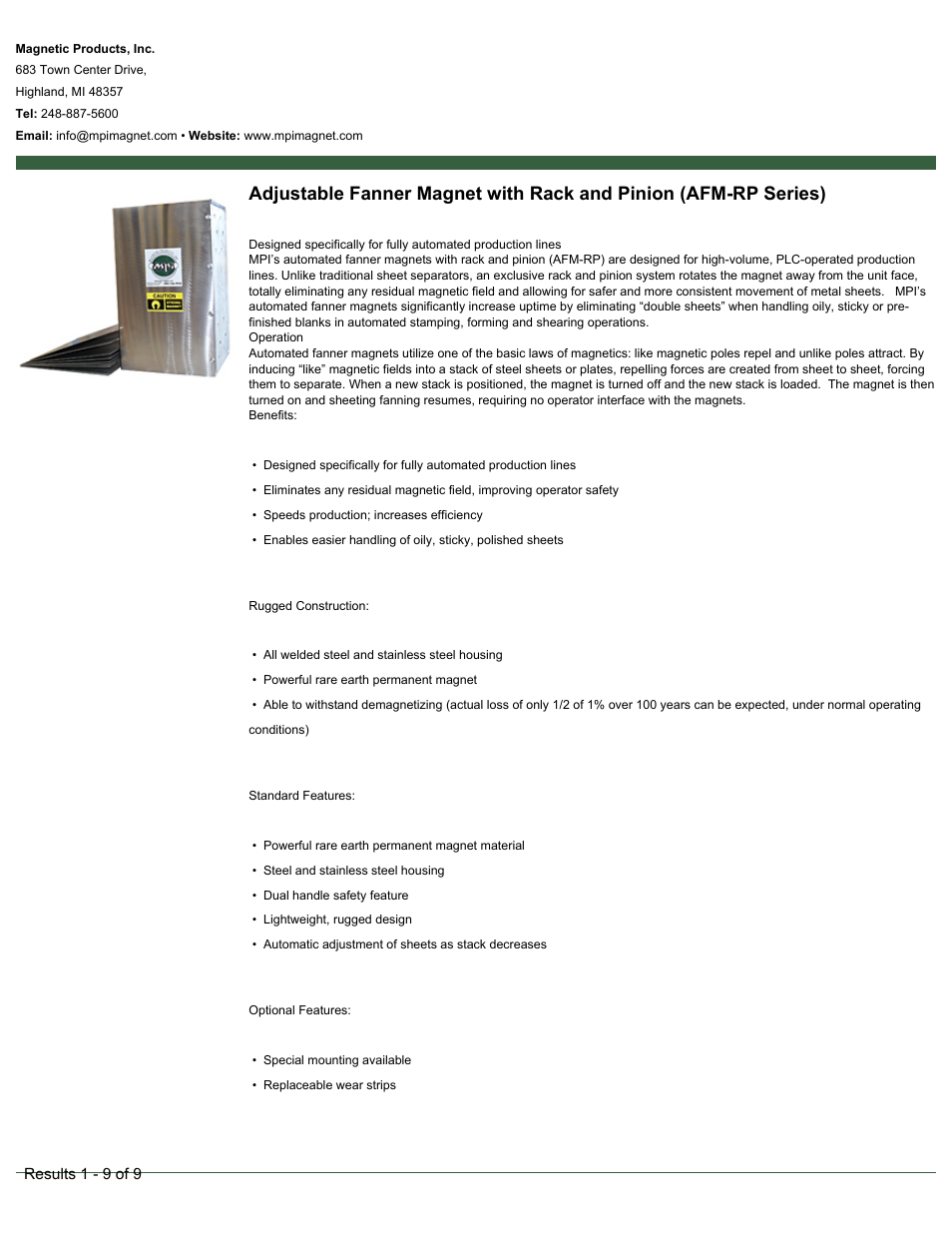 Magnetic Products AFM-RP Series User Manual | 2 pages