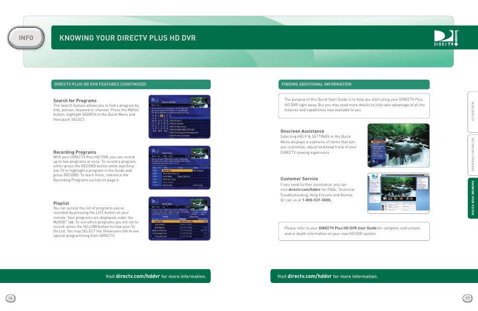 Knowing your directv plus hd dvr, Info | DirecTV HR20QSG0806 User Manual | Page 10 / 10