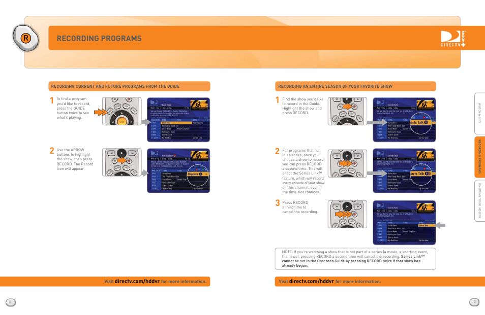 Recording programs | DirecTV HR20QSG0806 User Manual | Page 6 / 10