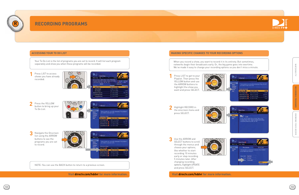 Recording programs | DirecTV HR20QSG0806 User Manual | Page 8 / 10