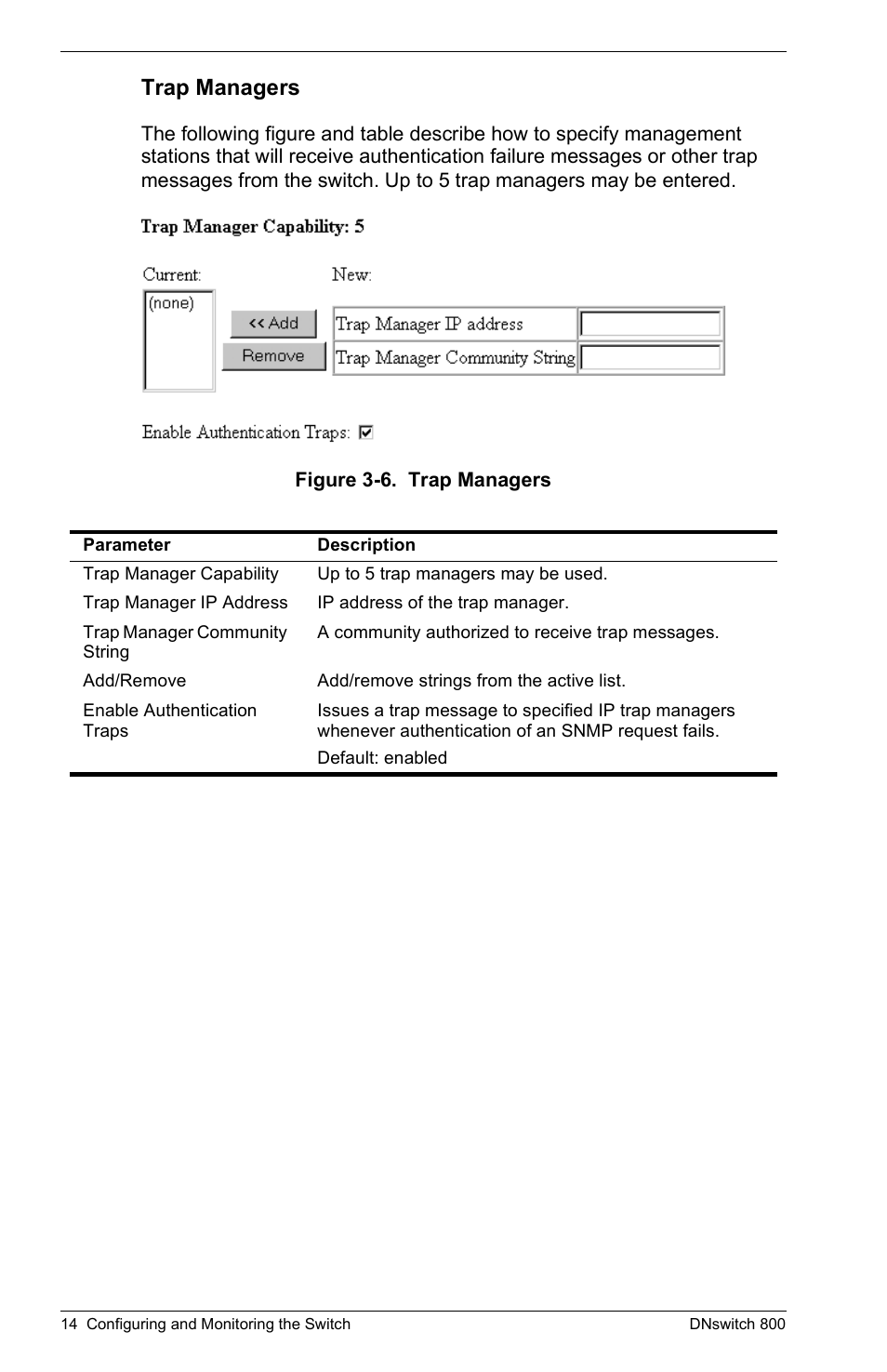 Trap managers | Digital Networks North America DNswitch 800 User Manual | Page 24 / 68