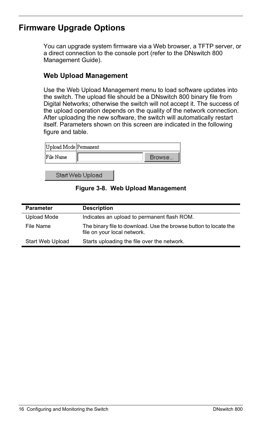 Firmware upgrade options, Web upload management | Digital Networks North America DNswitch 800 User Manual | Page 26 / 68