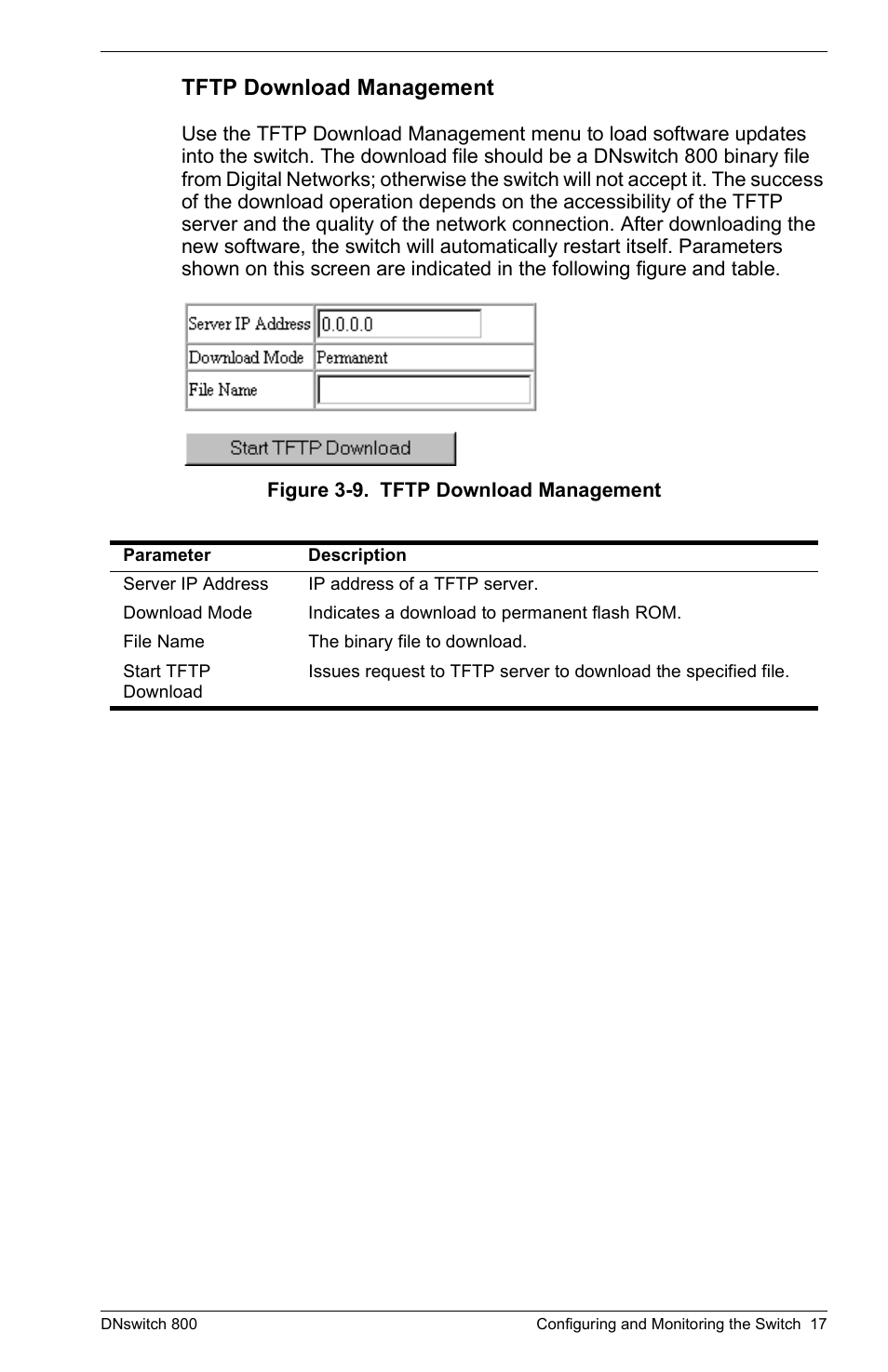 Tftp download management | Digital Networks North America DNswitch 800 User Manual | Page 27 / 68