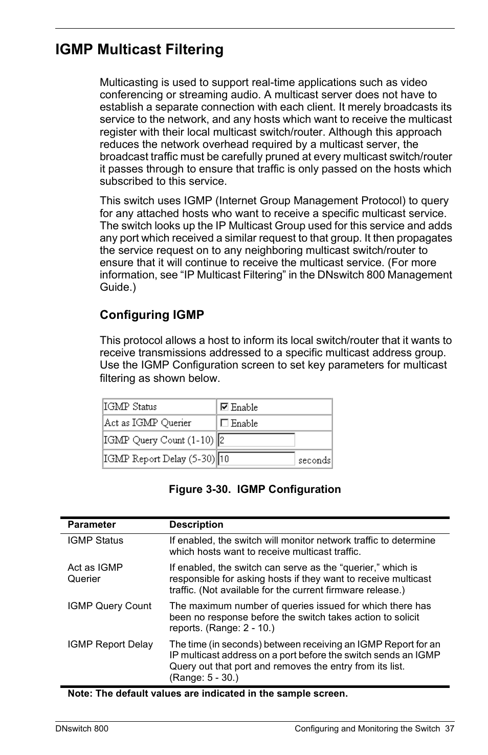 Igmp multicast filtering, Configuring igmp | Digital Networks North America DNswitch 800 User Manual | Page 47 / 68