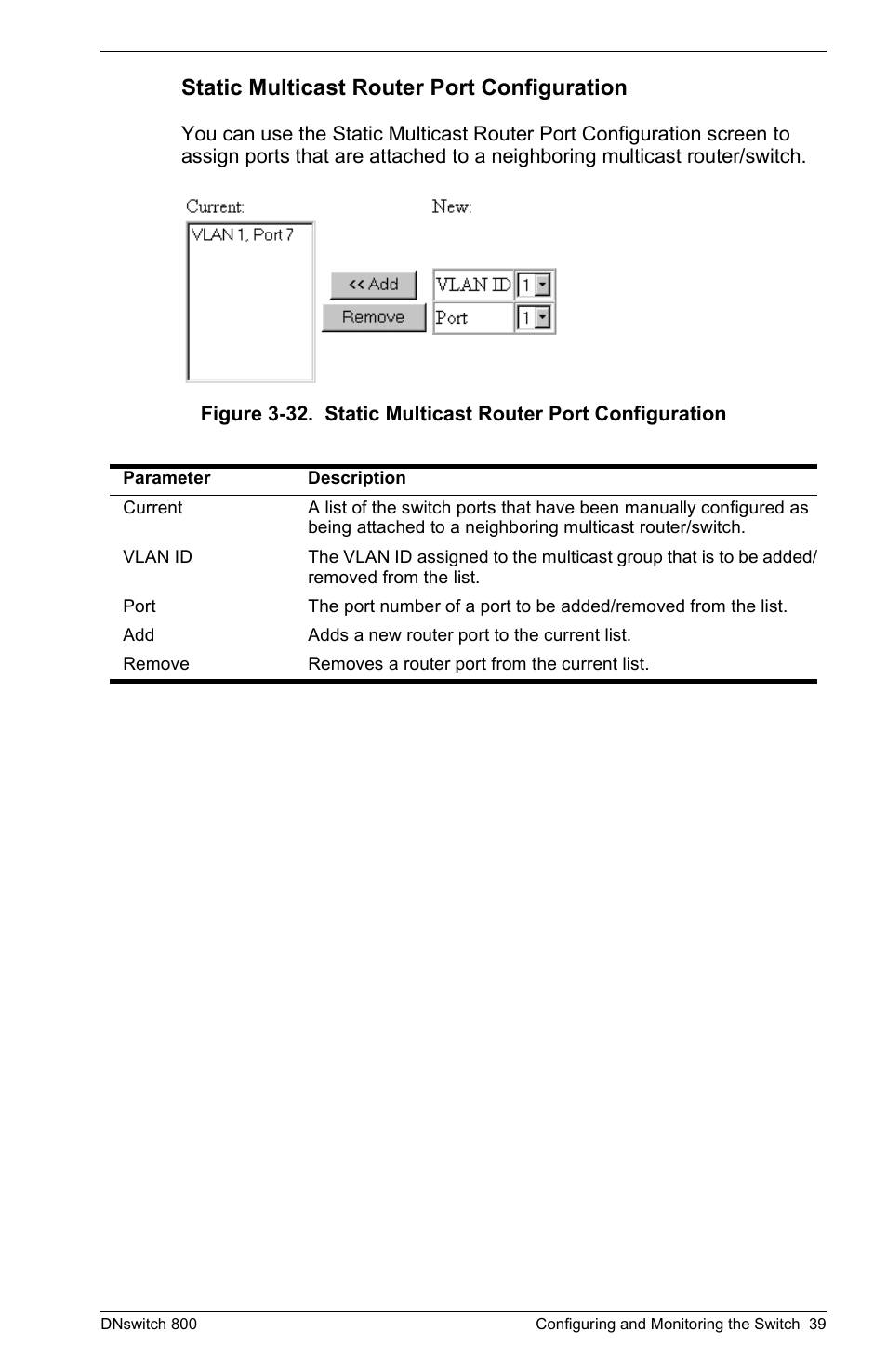 Static multicast router port configuration | Digital Networks North America DNswitch 800 User Manual | Page 49 / 68