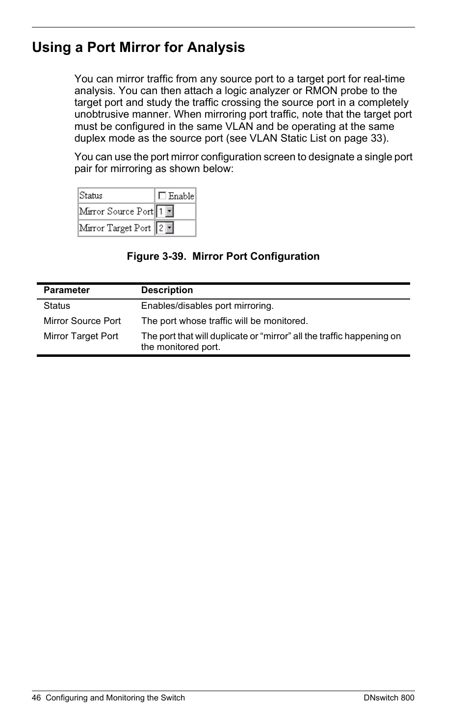 Using a port mirror for analysis | Digital Networks North America DNswitch 800 User Manual | Page 56 / 68