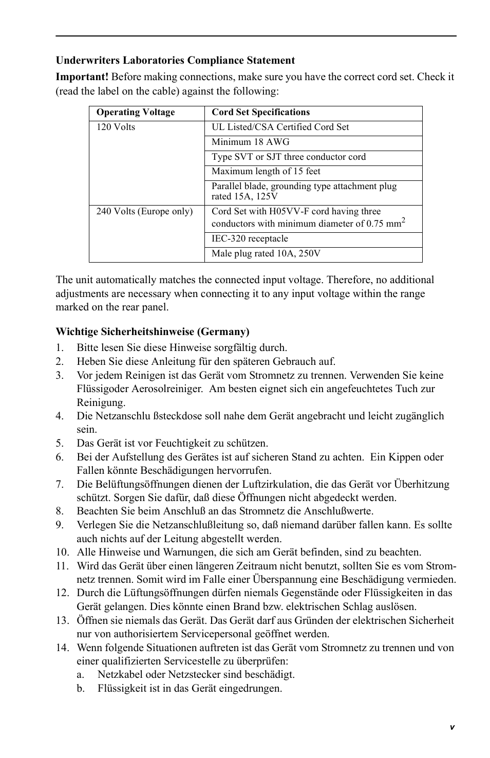 Underwriters laboratories compliance statement, Wichtige sicherheitshinweise (germany) | Digital Networks North America DNswitch 800 User Manual | Page 7 / 68