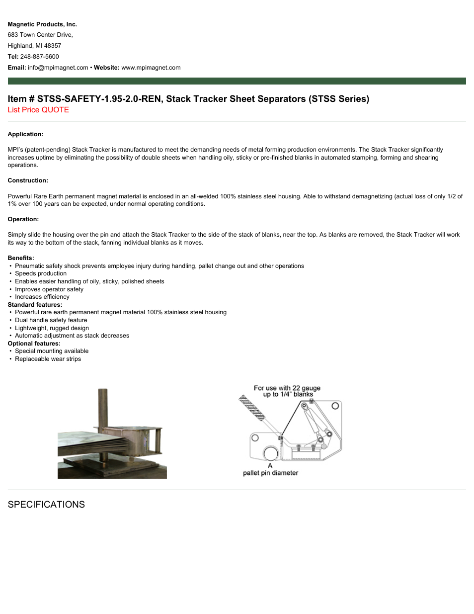 Magnetic Products STSS-SAFETY-1.95-2.0-REN User Manual | 2 pages