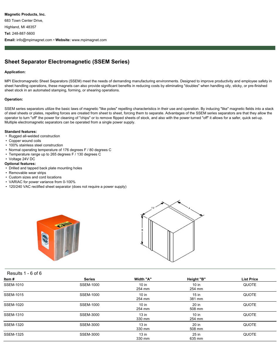 Magnetic Products SSEM Series User Manual | 2 pages