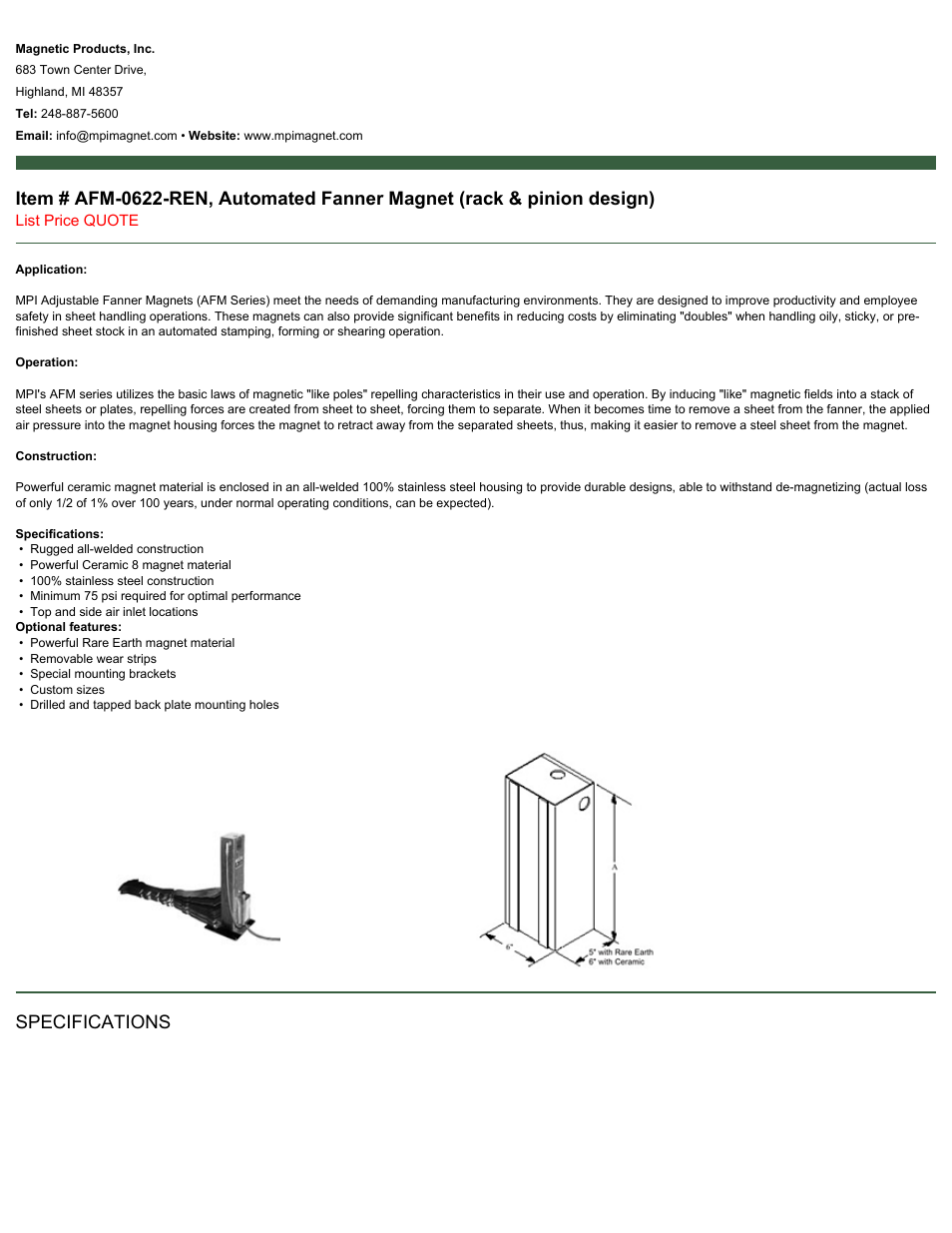 Magnetic Products AFM-0622-REN User Manual | 2 pages