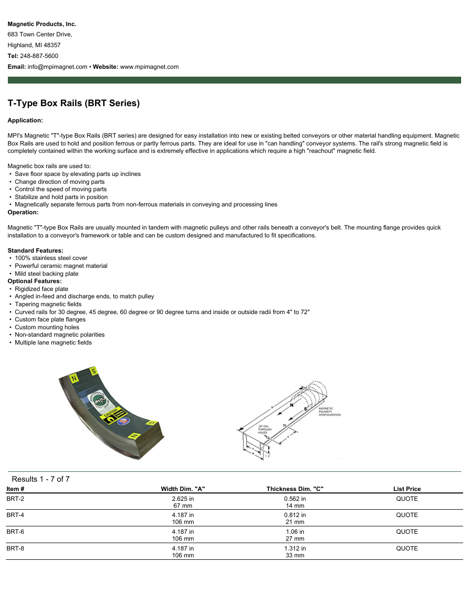 Magnetic Products BRT Series User Manual | 2 pages