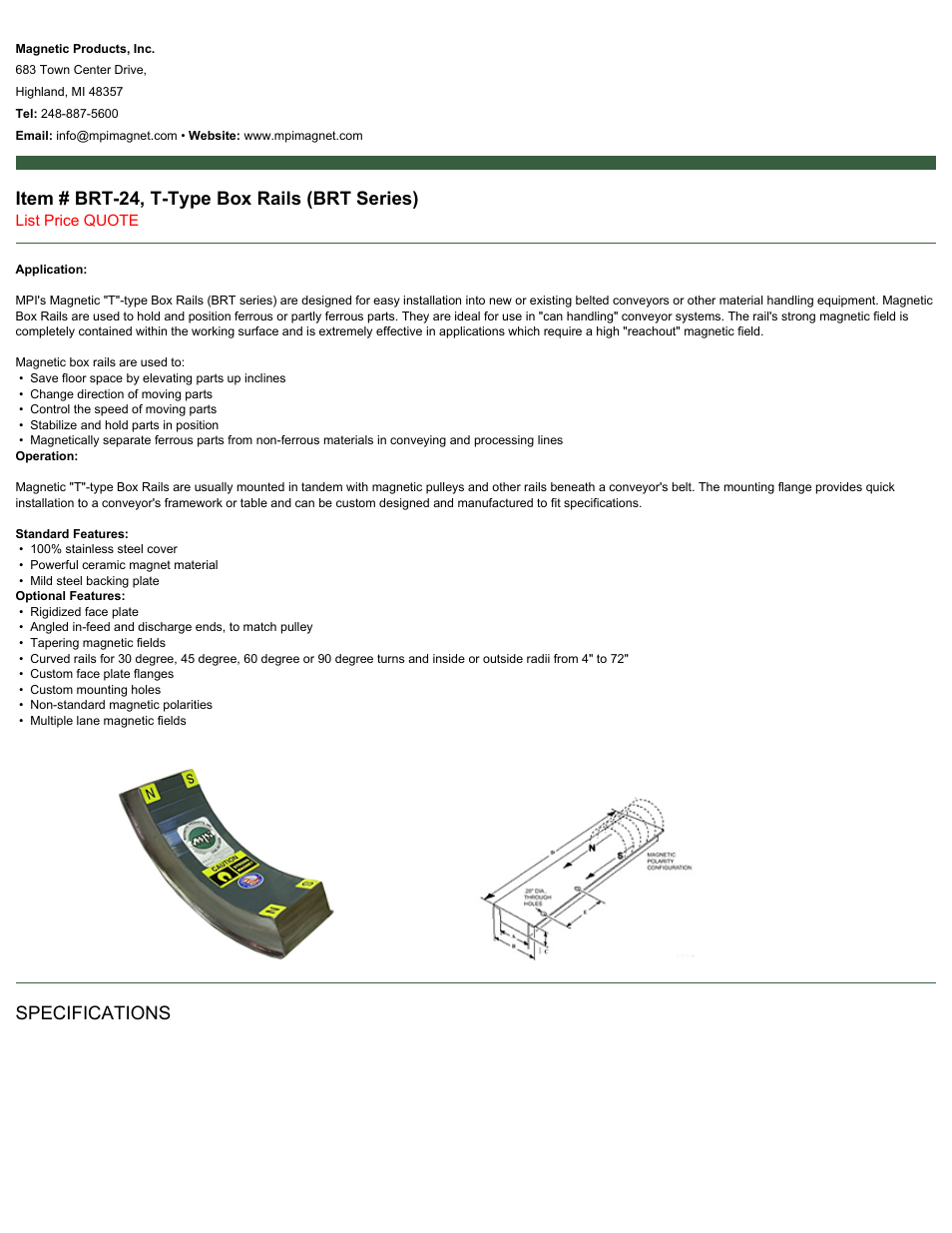 Magnetic Products BRT-24 User Manual | 2 pages