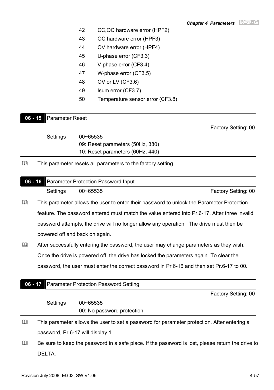Delta Electronics AC Motor Drive VFD-G User Manual | Page 108 / 183