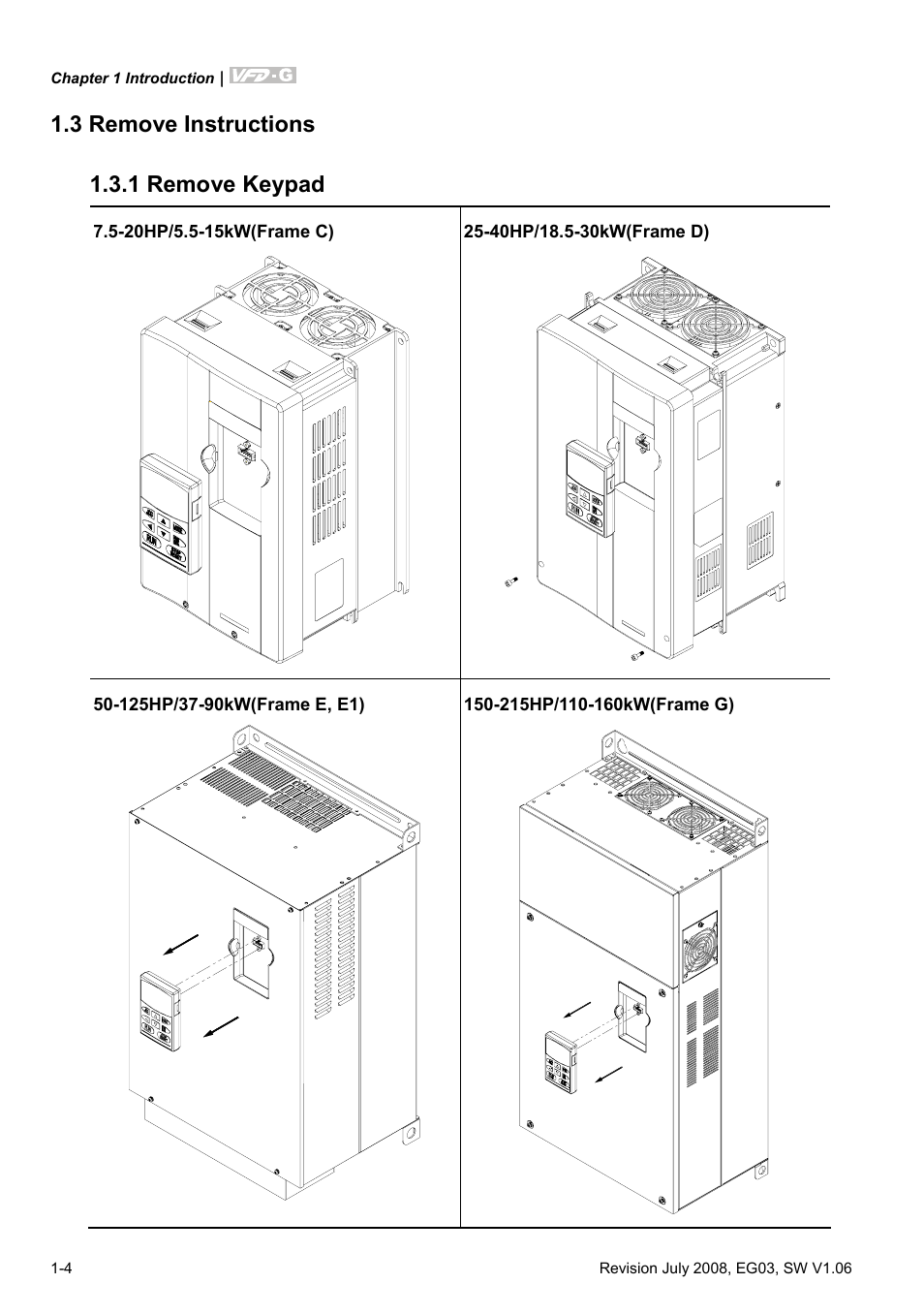 3 remove instructions, 1 remove keypad, 3 remove instructions -3 | 1 remove keypad -3 | Delta Electronics AC Motor Drive VFD-G User Manual | Page 13 / 183