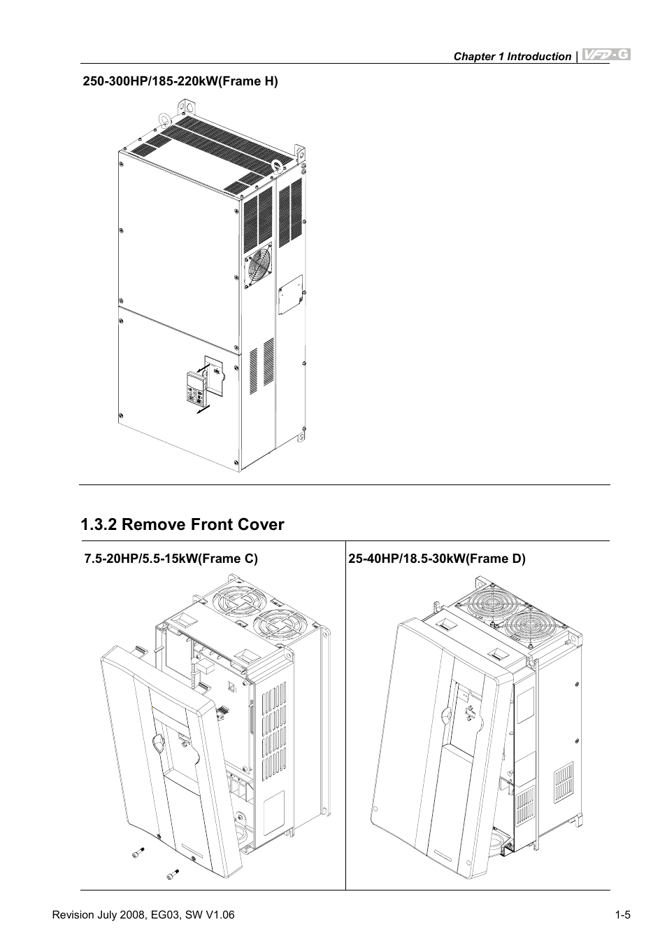 2 remove front cover, 2 remove front cover -3 | Delta Electronics AC Motor Drive VFD-G User Manual | Page 14 / 183
