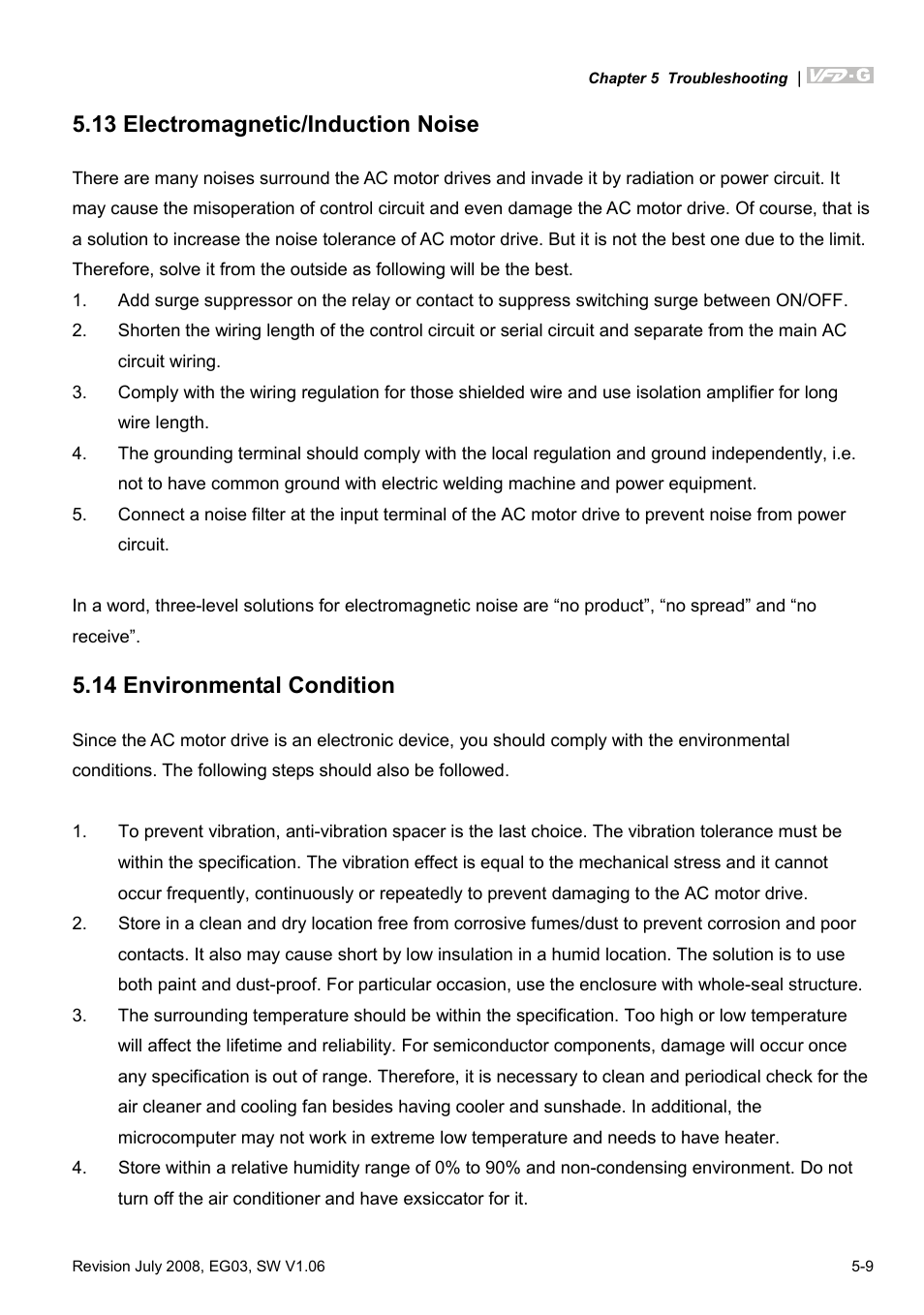 13 electromagnetic/induction noise, 14 environmental condition, 13 electromagnetic/induction noise -3 | 14 environmental condition -3 | Delta Electronics AC Motor Drive VFD-G User Manual | Page 150 / 183