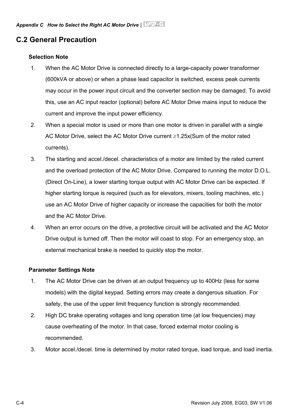 C.2 general precaution | Delta Electronics AC Motor Drive VFD-G User Manual | Page 179 / 183