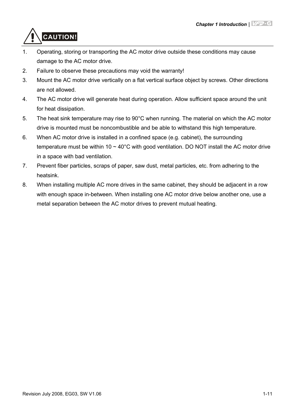 Delta Electronics AC Motor Drive VFD-G User Manual | Page 20 / 183