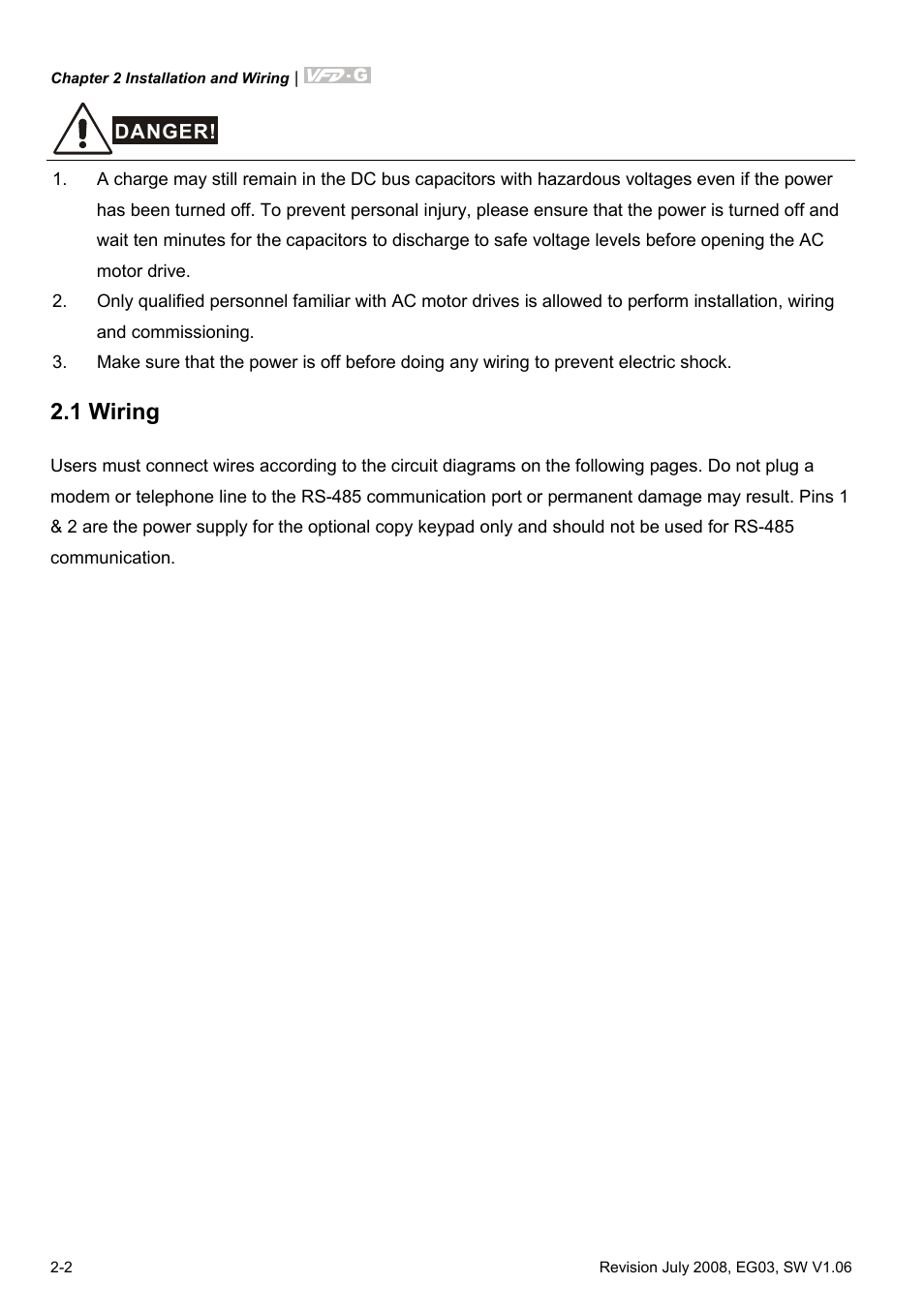 1 wiring, 1 wiring -3 | Delta Electronics AC Motor Drive VFD-G User Manual | Page 25 / 183