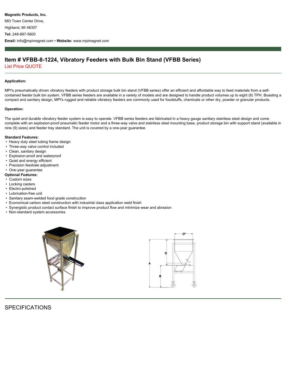 Magnetic Products VFBB-8-1224 User Manual | 2 pages